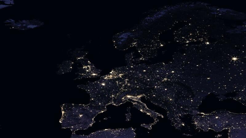 Satellite image of Europe at night with artificial lights spread across the land mass. © NASA. Satellite image of Europe at night with artificial lights spread across the land mass. © NASA.